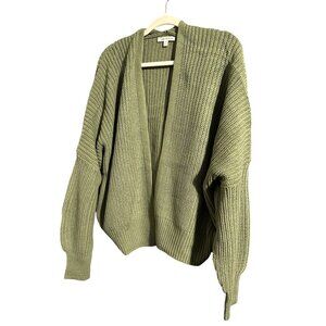 Indigo Thread Co. Olive Green Open-Front Knit Cardigan Cotton Blend size 3X NWOT